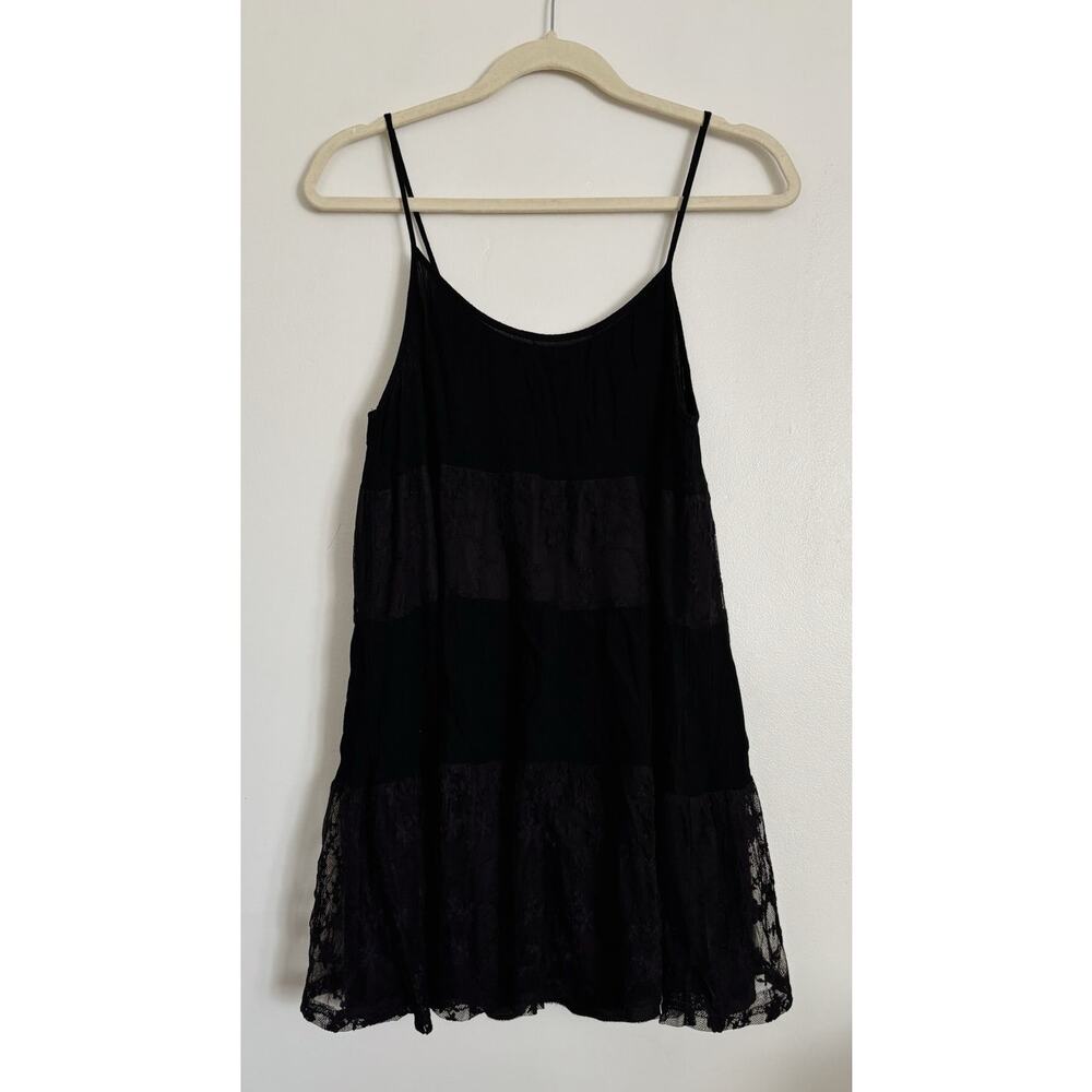 Black ANGL Lace Tiered Whimsigoth Mini Dress S